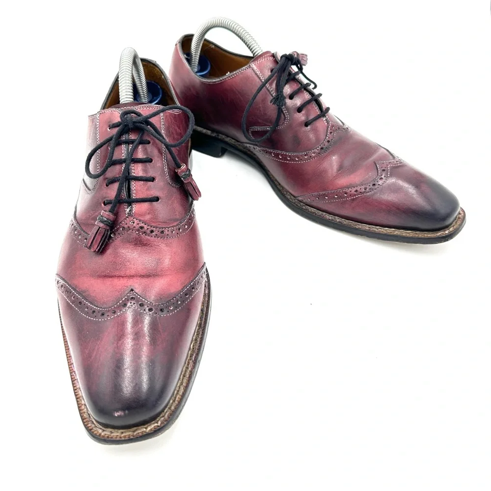 Mezlan Mens‎ Size 8M Burgundy Leather Wingtip Oxford Dress Shoes